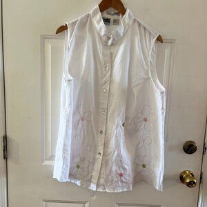 Edward Woman's Plus-Size Embroidered Linen Bohemian Summer Tank Top Sz 2x